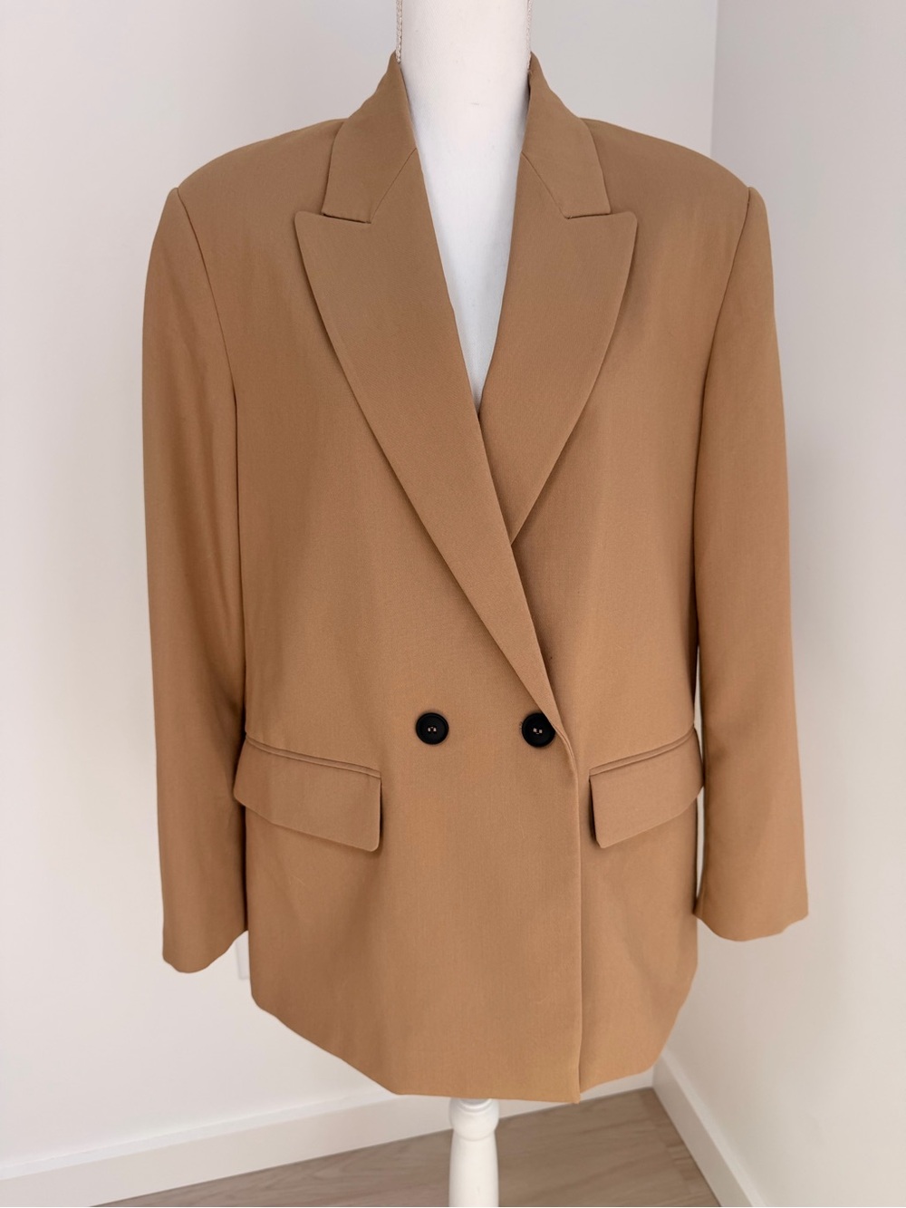 Zara Classic Double-Breasted Camel Blazer Size M